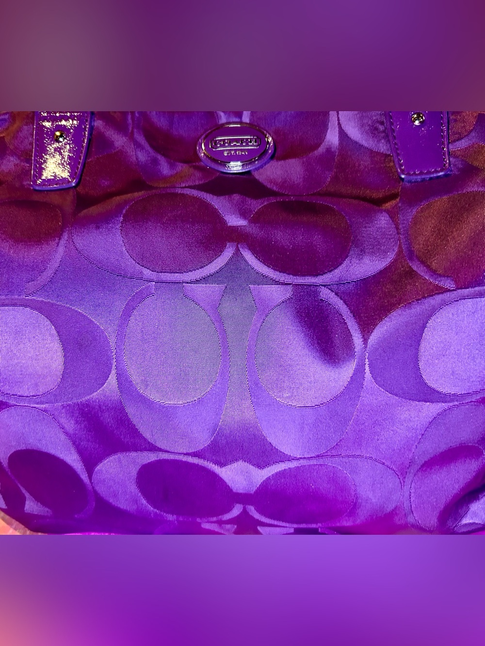 Coach Purple Getaway Signature Nylon Packable Weekender Tote Bag, Cosmetics Case - Picture 4 of 16